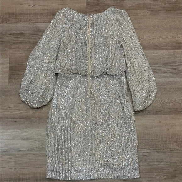 Eliza J Silver Sequin Mock Wrap Dress, BNWOT Size 8 - Picture 6 of 7